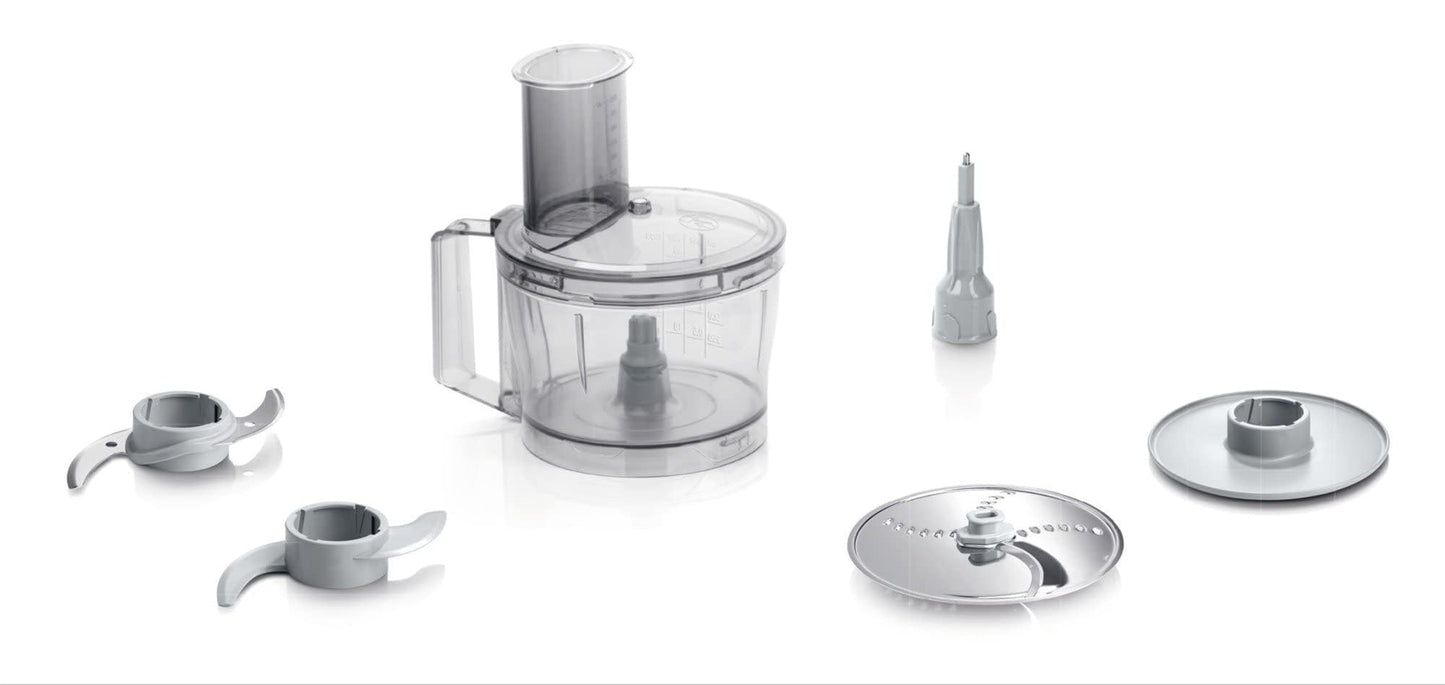 Bosch Kompakt-Küchenmaschine MultiTalent 3, 20 Funktionen, Rührschüssel 2,3 L, Universalmesser, Schneid-Raspel-Wendescheibe, Schlagscheibe (Sahne), Einfüllhilfe, Deckel, 800 W, weiß, MCM3100W
