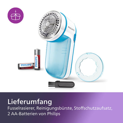 Philips Fusselrasierer – Fusselentferner für Kleidungsstücke, geeignet für alle Textilien, 2 Höheneinstellungen, batteriebetrieben (2X AA-Batterien inkl.), blau (GC026/00)