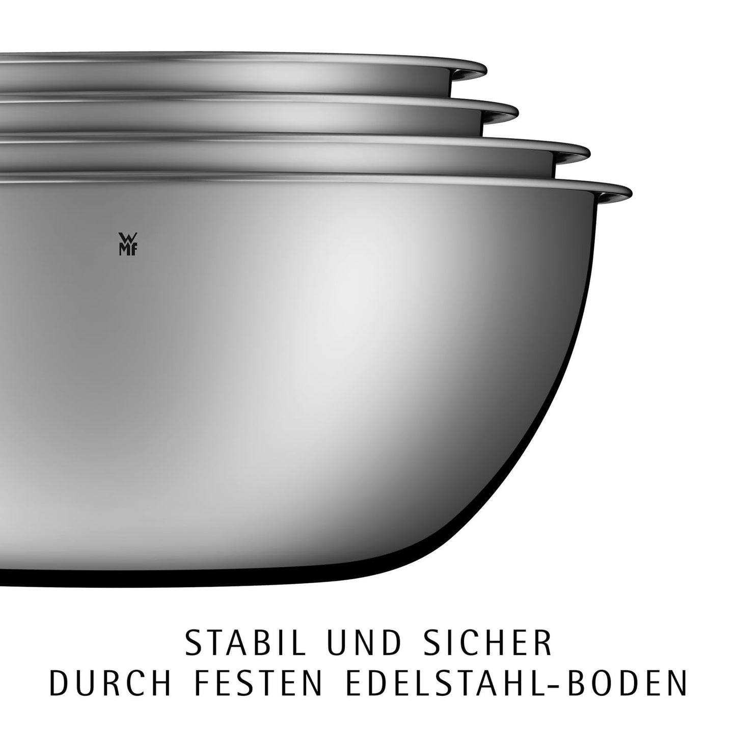 WMF Gourmet Schüsselset 4-teilig, Edelstahl Schüsseln für die Küche 0,75l - 2,75l, Rührschüssel Edelstahl, Salatschüssel, Servierschüssel, Cromargan, stapelbar