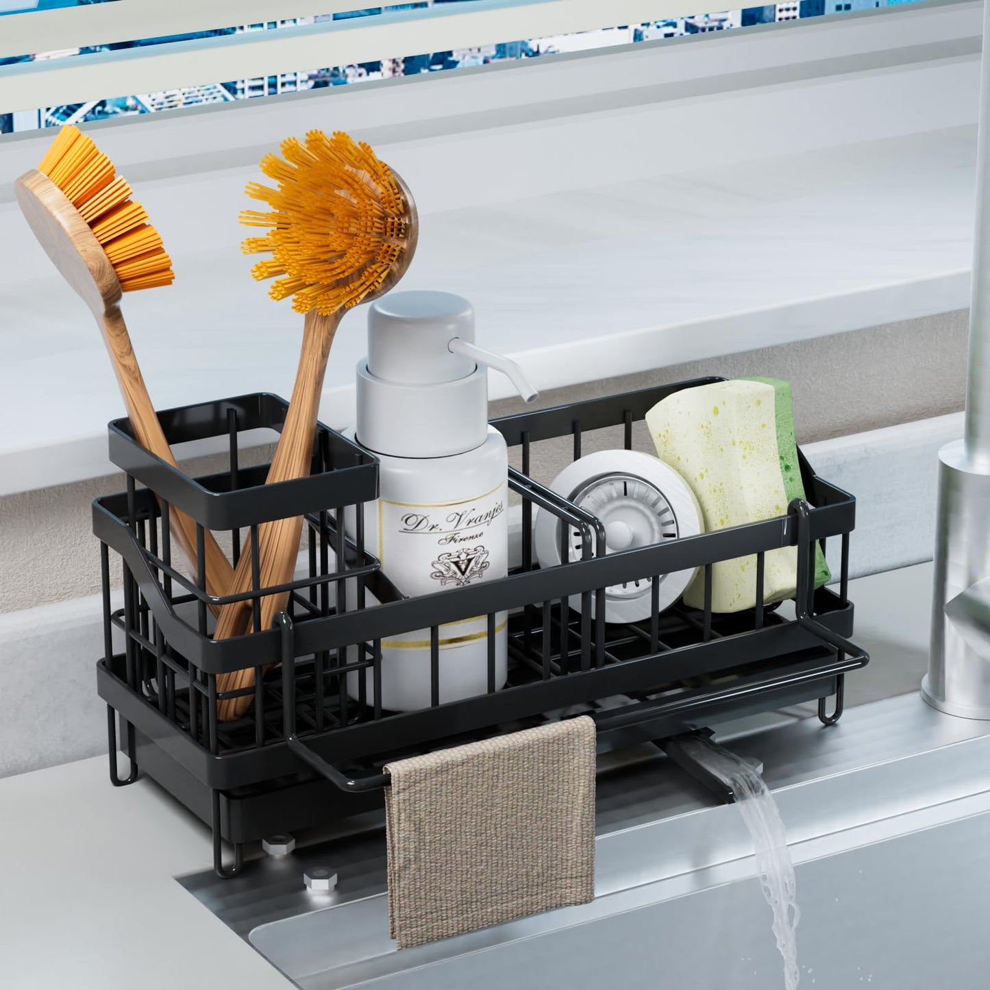 iHomara Spülbecken Organizer Küchen,Schwammhalter,Spülorganizer Edelstahl,Spülmittel Halterung,Sink Caddy Kitchen Organizer,Küchenorganisation Spüle,Spülutensilien Aufbewahrung