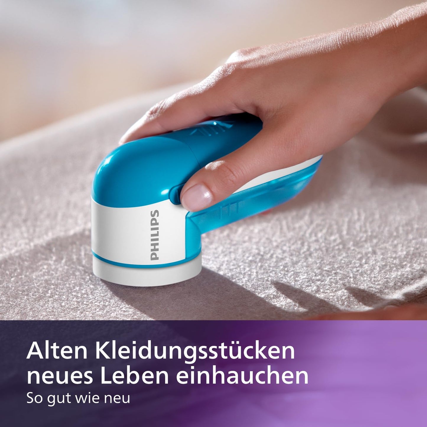 Philips Fusselrasierer – Fusselentferner für Kleidungsstücke, geeignet für alle Textilien, 2 Höheneinstellungen, batteriebetrieben (2X AA-Batterien inkl.), blau (GC026/00)
