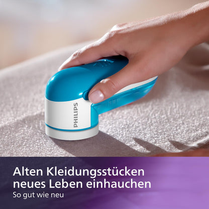 Philips Fusselrasierer – Fusselentferner für Kleidungsstücke, geeignet für alle Textilien, 2 Höheneinstellungen, batteriebetrieben (2X AA-Batterien inkl.), blau (GC026/00)