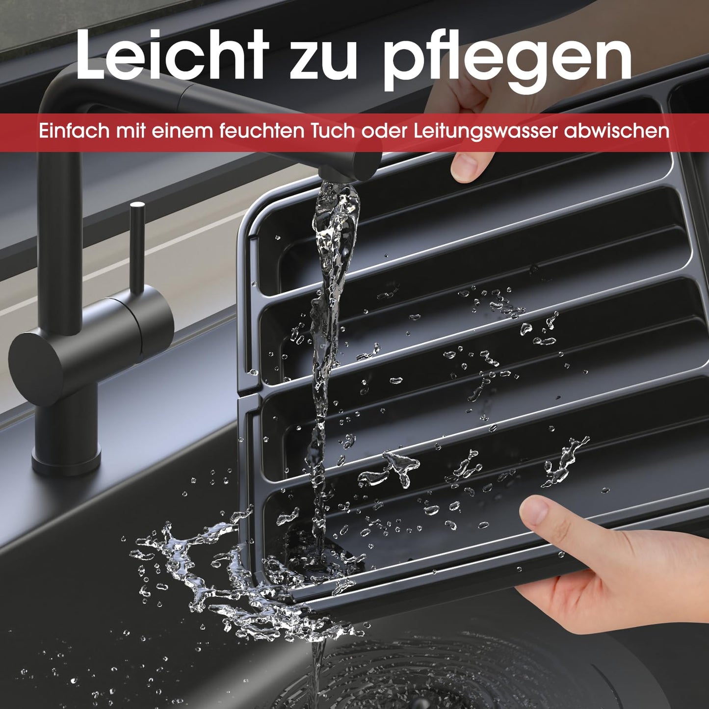Aujen Besteckkasten für Schubladen -Abnehmbar Besteckeinsatz für Schubladen, Erweiterbar Praktischer Schubladeneinsatz, Effiziente und Vielseitiger Küchen Organizer, Schwarz, Mittel
