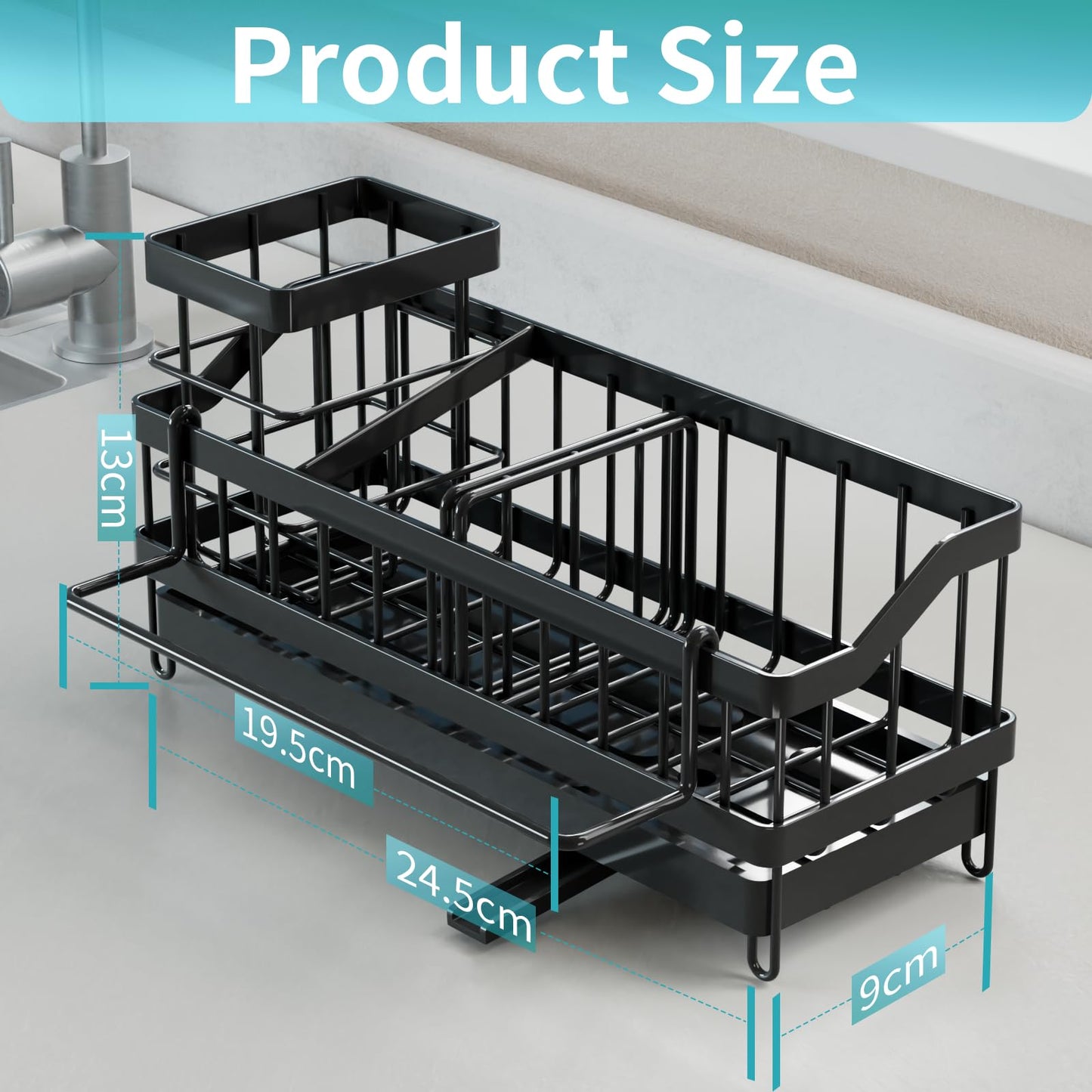 iHomara Spülbecken Organizer Küchen,Schwammhalter,Spülorganizer Edelstahl,Spülmittel Halterung,Sink Caddy Kitchen Organizer,Küchenorganisation Spüle,Spülutensilien Aufbewahrung