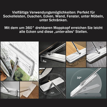 JOYMOOP Wischmopp und Eimer mit Auswringer-Set, freihändiger Flacher Bodenwischer und Eimer, mit 3 waschbaren Mikrofaser-Pads, Nass- und Trockengebrauch, Bodenreinigungssystem