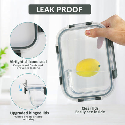 MCIRCO Glas-Frischhaltedosen Set, 20 Teile (10 Behälter, 10 Deckel), Spülmaschinenfest, Mikrowellen & Gefrierschrankgeeignet, Auslaufsicher, Modern, Lebensmittelbehälter, Frischhaltedosen