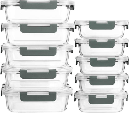 MCIRCO Glas-Frischhaltedosen Set, 20 Teile (10 Behälter, 10 Deckel), Spülmaschinenfest, Mikrowellen & Gefrierschrankgeeignet, Auslaufsicher, Modern, Lebensmittelbehälter, Frischhaltedosen