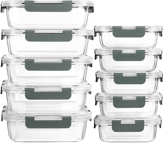 MCIRCO Glas-Frischhaltedosen Set, 20 Teile (10 Behälter, 10 Deckel), Spülmaschinenfest, Mikrowellen & Gefrierschrankgeeignet, Auslaufsicher, Modern, Lebensmittelbehälter, Frischhaltedosen
