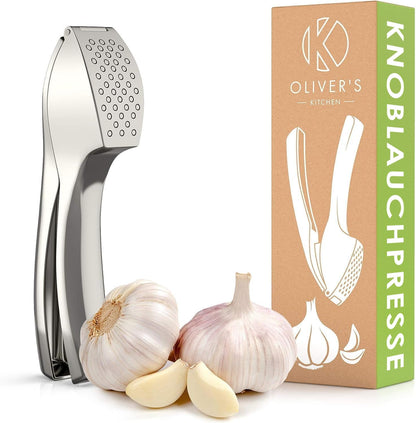 Oliver's Kitchen ® Premium Knoblauchpresse - Handlich & Leicht zu Reinigen - Zerkleinert Knoblauch & Ingwer Mühelos (Kein Schälen Nötig) - Extra Stark & Strapazierfähig