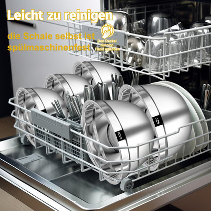 Terlulu Rührschüssel 5er Set, Edelstahl Schüssel Salatschüssel Set mit Luftdichtem Deckel, 3 Reibenaufsätzen, 4.5L,2.7L, 1.6L, 1.1L, 0.7L, Stapelbar & Spülmaschinenfest