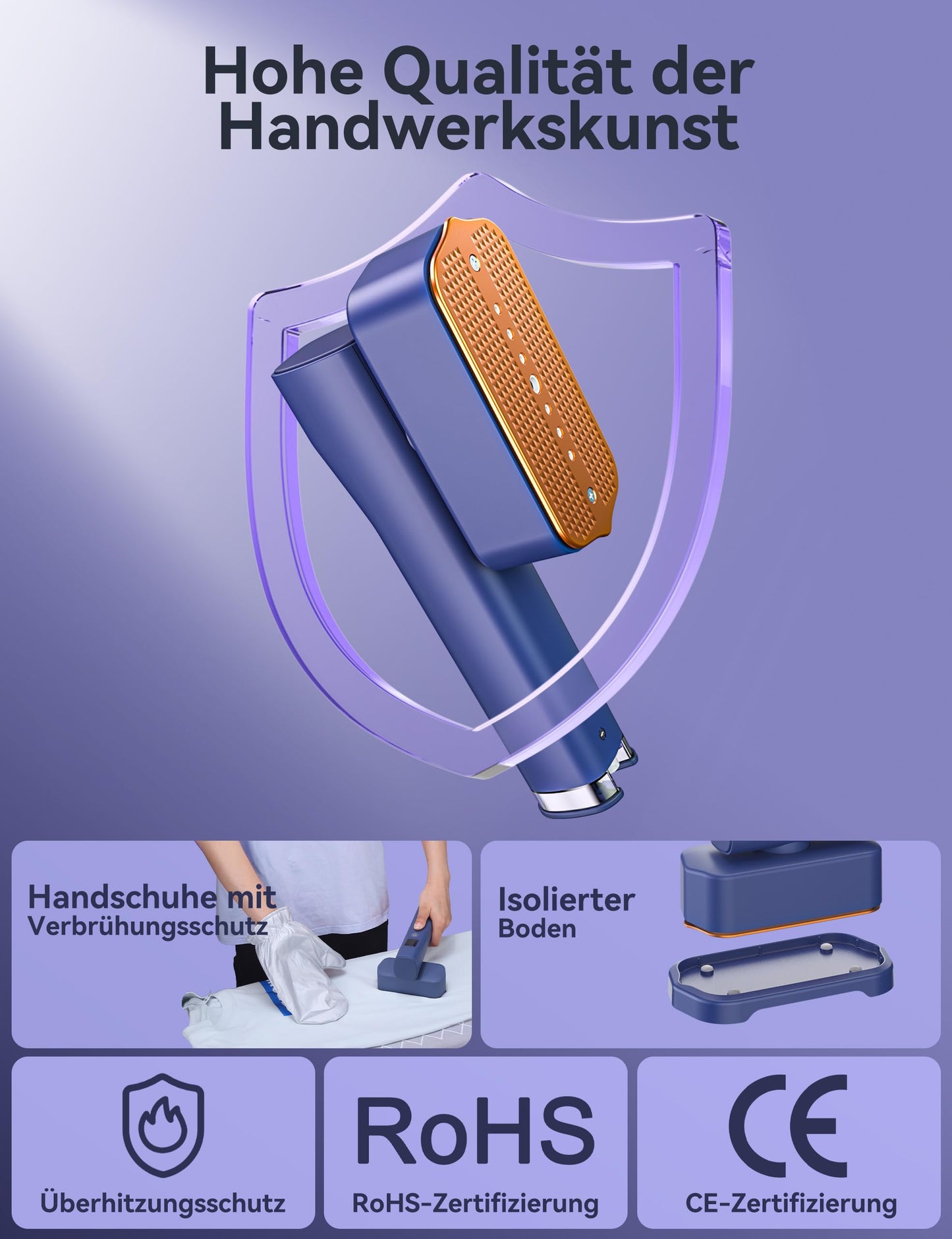 Dampfglätter, Steamer Reisebügeleisen mit Dampf, Faltenentferner, 15s schnelles Aufheizen, LED Display, 4 Dampfmodi, Blau