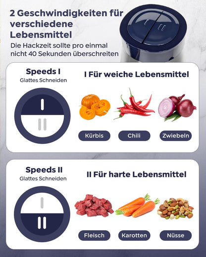 Bear 2L+1.8LFleischwölfe Zerkleinerer Elektrisch, Glas+Edelstahl，600W 2 Geschwindigkeit, Häcksler mit 4-Edelstahlklingen und Fleischwolf, Chopper für Fleisch,Babynahrung,Obst,Gemüse