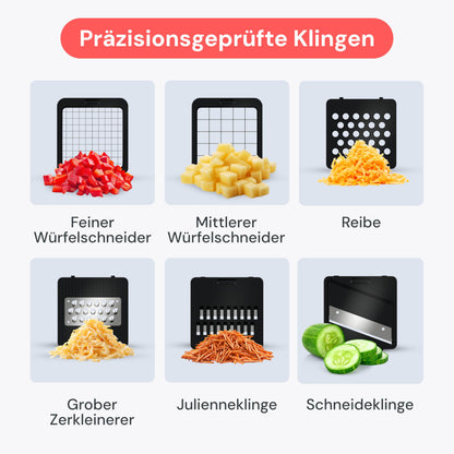 Fullstar Gemüseschneider und Mandoline Gemüsehobel - Julienne- und Würfelschneider für Gurken Zwiebeln Kartoffeln Früchte - Reibe für Gemüse Käse - Küchenzubehör Küchengeräte (6-in-1 Kompakt Weiß)