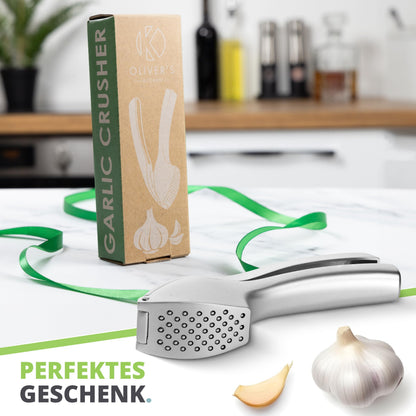 Oliver's Kitchen ® Premium Knoblauchpresse - Handlich & Leicht zu Reinigen - Zerkleinert Knoblauch & Ingwer Mühelos (Kein Schälen Nötig) - Extra Stark & Strapazierfähig